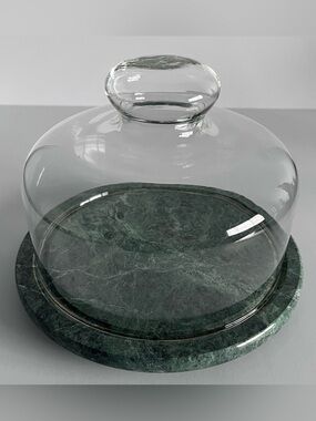 Green Marble Glass Cloche Dome Cheese/Dessert Display Serving Plate